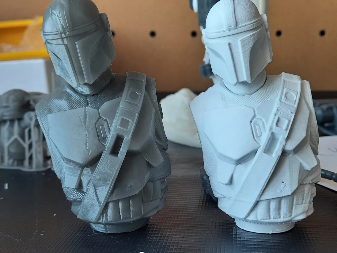 Busto Mandalorian, peça impressa em Resina vs. ABS